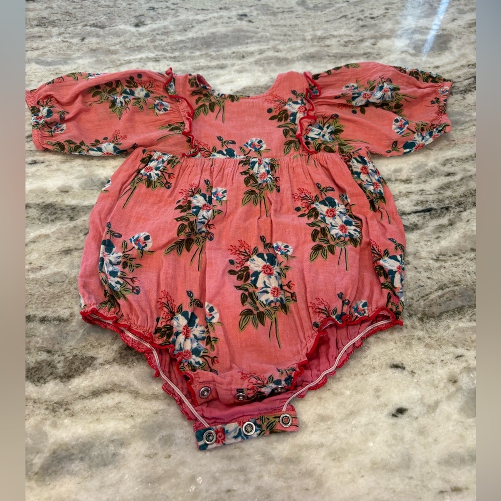 Pink Chicken Coral Floral Baby Romper in Pink